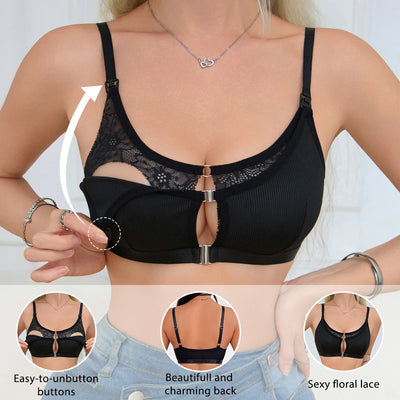 Black Comfortable Front Clasp Nursing Bra