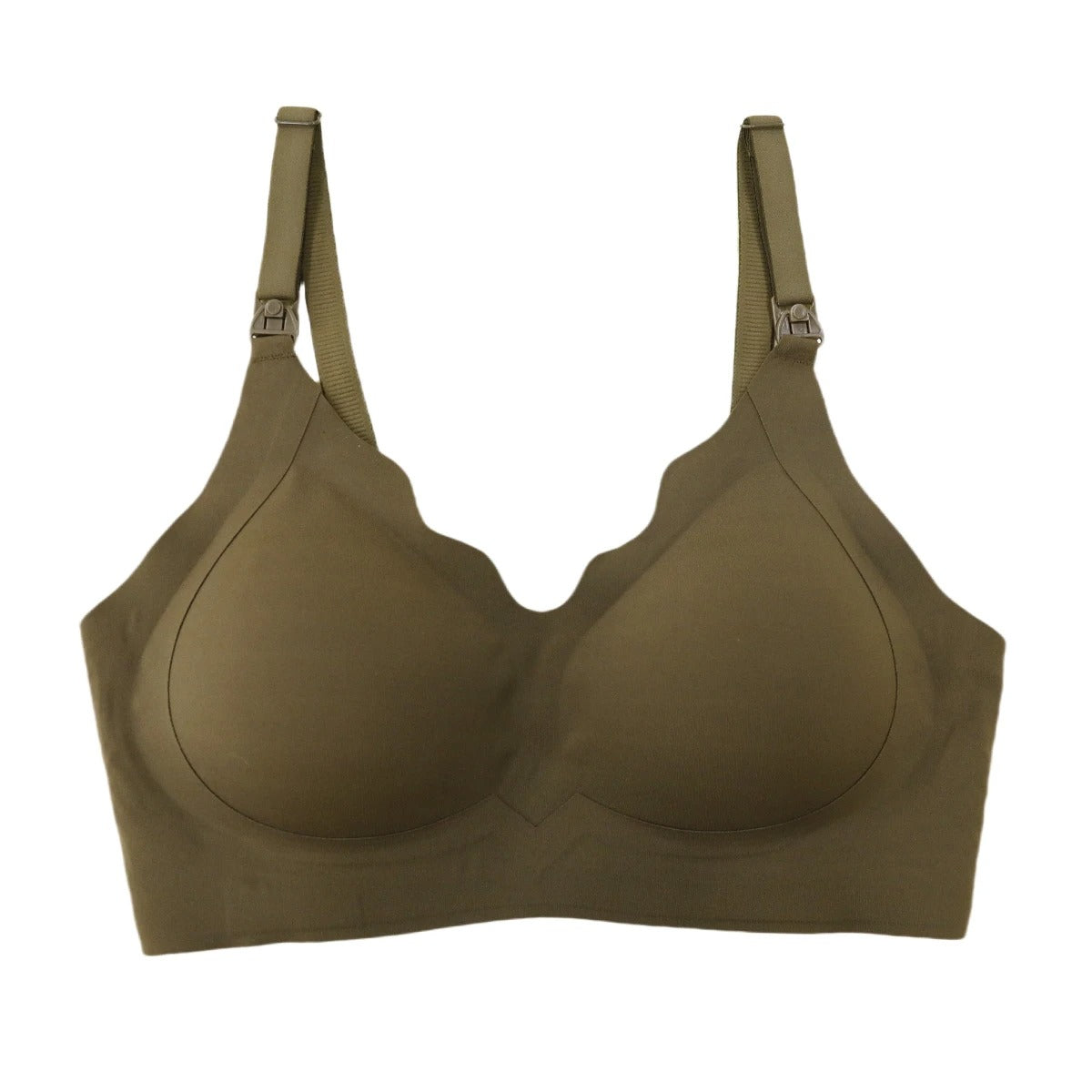V-Neck Seamless Nursing Bra | Wire-Free Gathered Support with Wave Trim